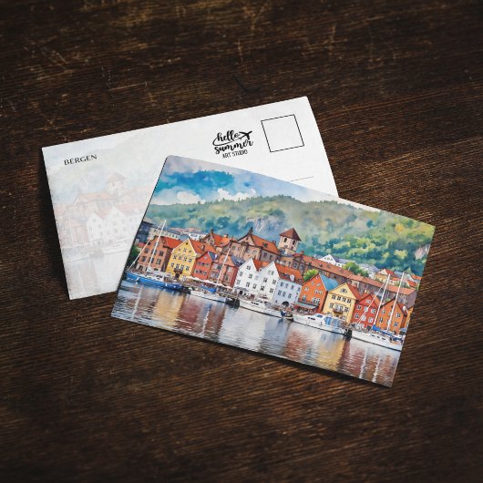 Carte postale Bergen Norvège Watercolor