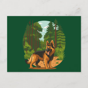 Carte Postale Berger allemand Aventure en forêt Chien