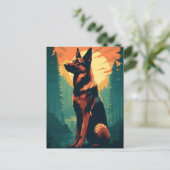 Carte Postale berger allemand dans la forêt au coucher du soleil (Debout devant)