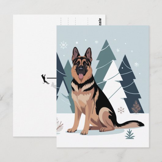 Carte Postale Berger Allemand d'hiver (Devant / Derrière)