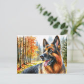 Carte Postale Berger allemand en aquarelle d'automne (Debout devant)