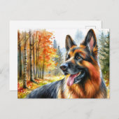 Carte Postale Berger allemand en aquarelle d'automne (Devant / Derrière)
