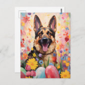 Carte Postale Berger allemand heureux Pâques (Devant / Derrière)