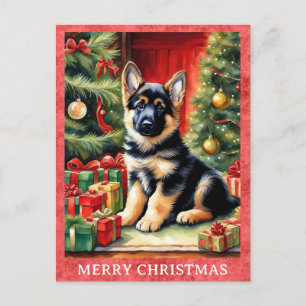 Carte Postale Berger allemand Joyeux Noël mignon Chien chiot