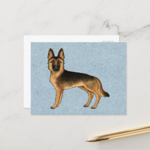 Carte Postale Berger Allemand Noir Et Tan Cute Chien GSD Bleu