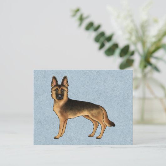 Carte Postale Berger Allemand Noir Et Tan Cute Chien GSD Bleu (Debout devant)