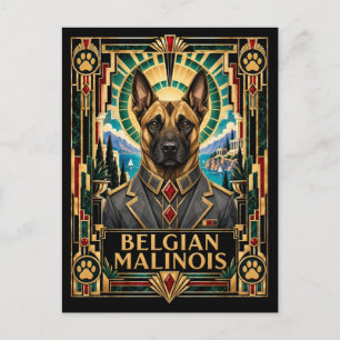 Carte Postale Berger belge Malinois, chien Art Déco