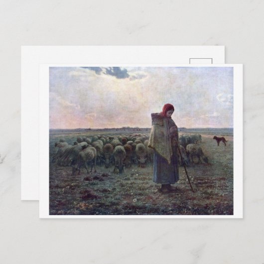 Carte Postale Bergère avec son troupeau, Jean-François Millet (Devant / Derrière)