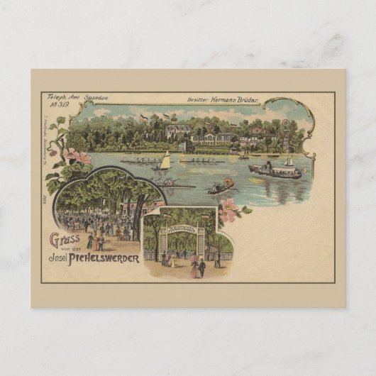 Carte Postale Berlin Spandau Pichelswerder île Litho (Devant)