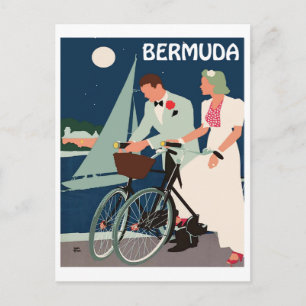 Carte Postale Bermudes, jeune couple avec vélos sur la côte