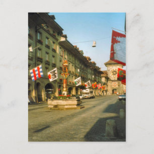 Carte Postale Berne, Main street et horloge,