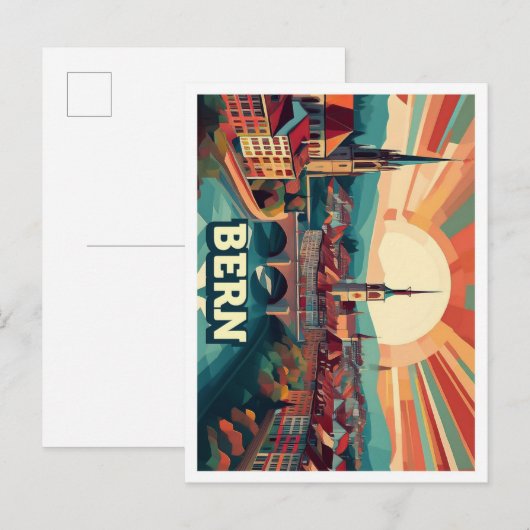 Carte Postale Berne Suisse artistique coloré (Devant / Derrière)