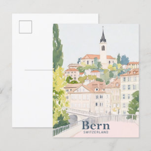 Carte Postale Berne Suisse Gouache Peinture Illustration Voyage