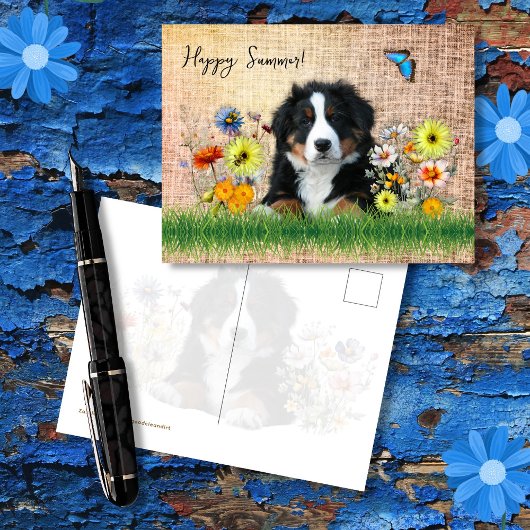 Carte Postale Bernese Mountain Dog in Wildflowers Custom