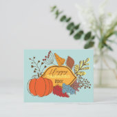 Carte Postale Berries Feuilles à thème Automne Citrouille Thanks (Debout devant)