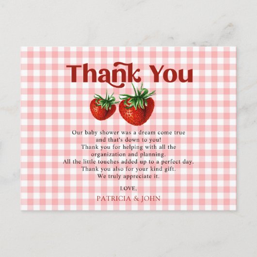 Carte Postale Berry fraise Merci Baby shower doux (Devant)