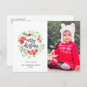 Carte Postale Berry Wreath Joyeux Noël aquarelle photo (Devant / Derrière)