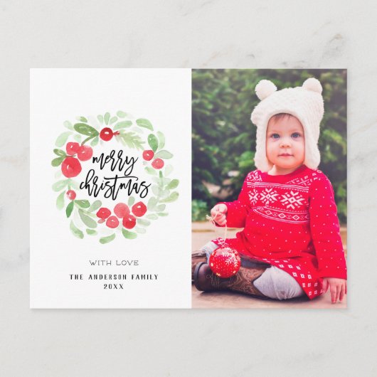 Carte Postale Berry Wreath Joyeux Noël aquarelle photo (Devant)