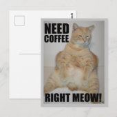 Carte Postale BESOIN DE CAFÉ DROITE ! Manx Chat assis drôle (Devant / Derrière)