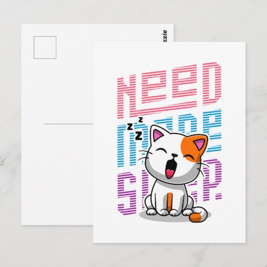 Carte Postale Besoin de plus de sommeil | Funny Cat expression d (Devant / Derrière)