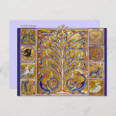 CARTE POSTALE BESTIAIRE MÉDIÉVAL,OISEAUX SUR L'ARBRE DE VIE,DRAG (Devant / Derrière)