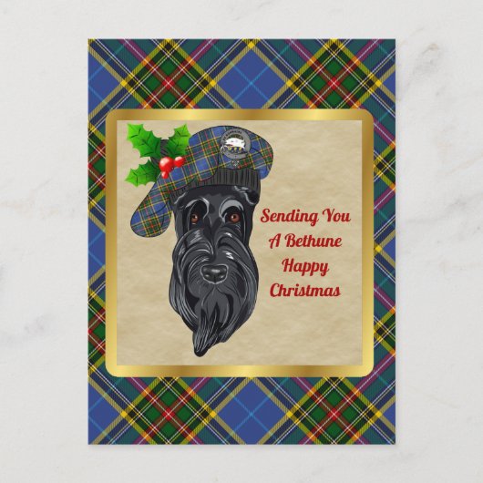 Carte Postale Bethune Clan Badge & Tartan Christmas (Devant)