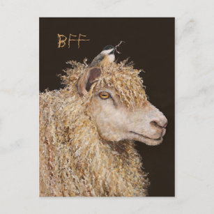 Carte postale BFF avec mouton et poulet