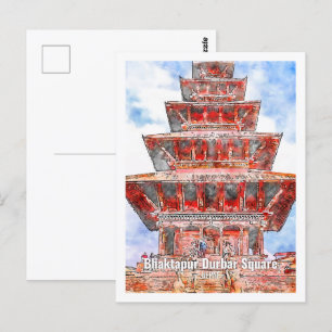 Carte Postale Bhaktapur Durbar Népal Fameux Aquarelle de voyage