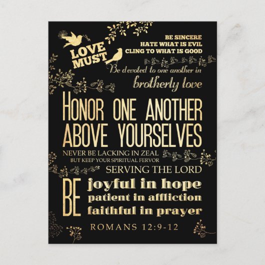 Carte Postale Bible biblique chrétienne Verse - Romains 12:9-12 (Devant)