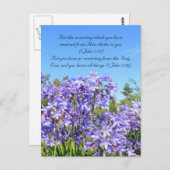 Carte Postale Bible passage, fleurs bleues et ciel bleu (Devant / Derrière)
