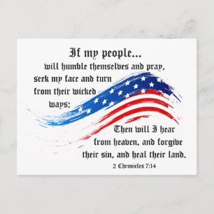 Carte Postale Bible Verse 2 Chroniques 7:14, USA Flag Postcard