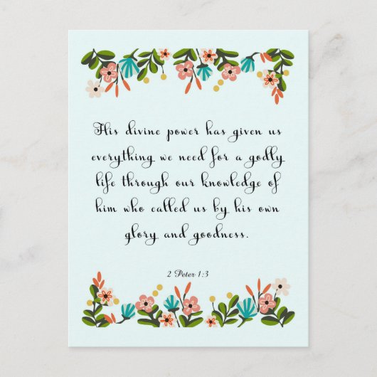 Carte Postale Bible Verse Art - 2 Pierre 1:3 (Devant)