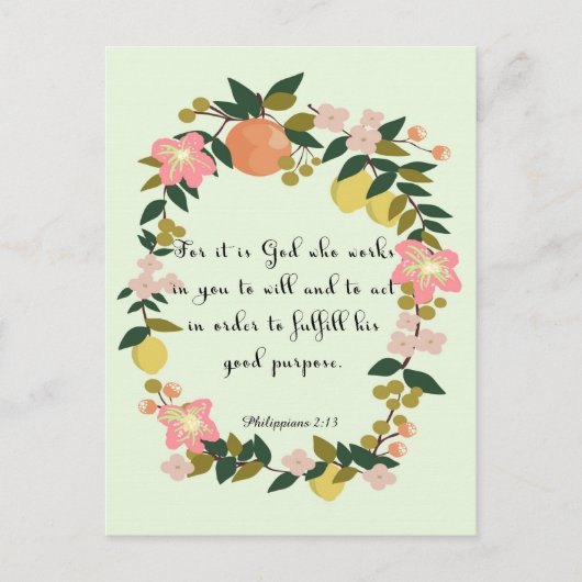 Carte Postale Bible Verse Art - Philippiens 2:13 (Devant)