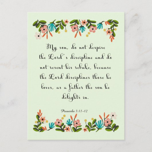 Carte Postale Bible Verse Art - Proverbes 3:11-12 (Devant)
