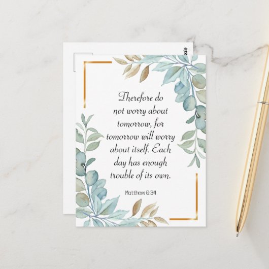 Carte Postale Bible verset vert écriture couronne (Devant/Arrière en situation)