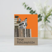 Carte Postale Bibliophile vrai - chat avec des livres (Debout devant)