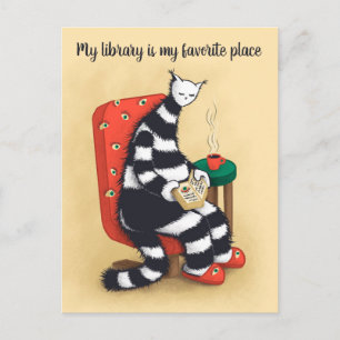 Carte Postale Bibliothécaire amoureux des chats