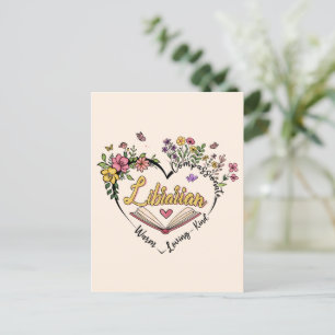 Carte Postale Bibliothécaire compatissante - Floral Heart Design