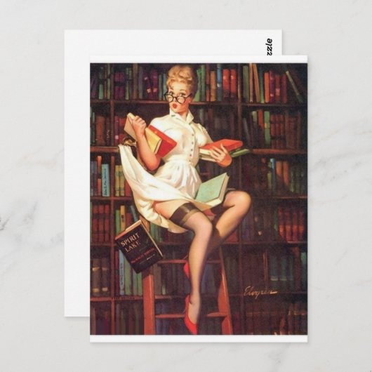 Carte Postale Bibliothécaire Pin Up (Devant / Derrière)