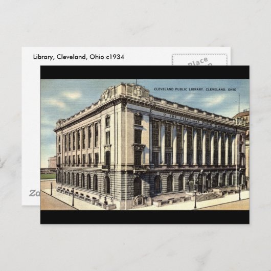 Carte Postale Bibliothèque, Cleveland, Ohio c1934 (Devant / Derrière)