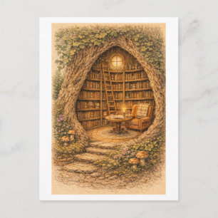 Carte Postale Bibliothèque de style vintage dans un arbre creux