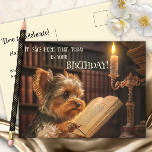 Carte Postale Bibliothèque mignonne Yorkshire Chien Anniversaire