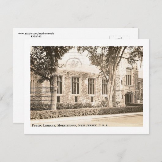 Carte Postale Bibliothèque publique, Morristown, New Jersey Vint (Devant / Derrière)