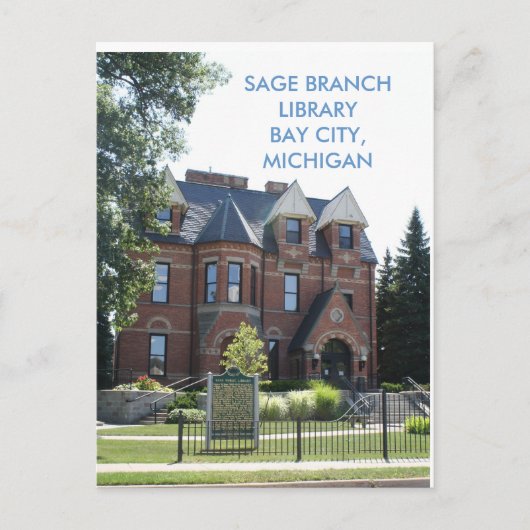 CARTE POSTALE BIBLIOTHÈQUE SAGE BRANCH, BAY CITY, MICHIGAN POST  (Devant)