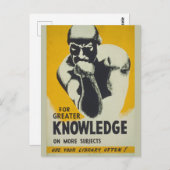 Carte Postale Bibliothèque vintage Poster Thinker Statue Bibliot (Devant / Derrière)