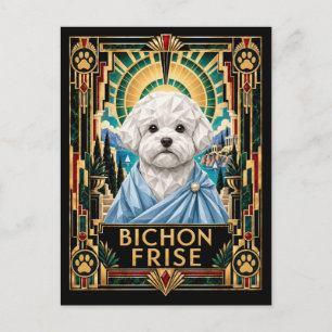 Carte Postale Bichon Frise, Chien Art Déco