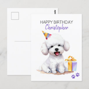 Carte Postale Bichon Frise Chien Personnalisé Joyeux Anniversair