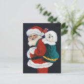 Carte postale Bichon Frise et Père Noël Art Christ (Debout devant)