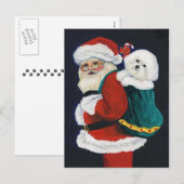 Carte postale Bichon Frise et Père Noël Art Christ (Devant / Derrière)