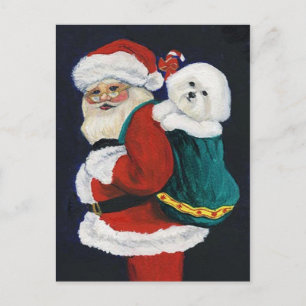Carte postale Bichon Frise et Père Noël Art Christ